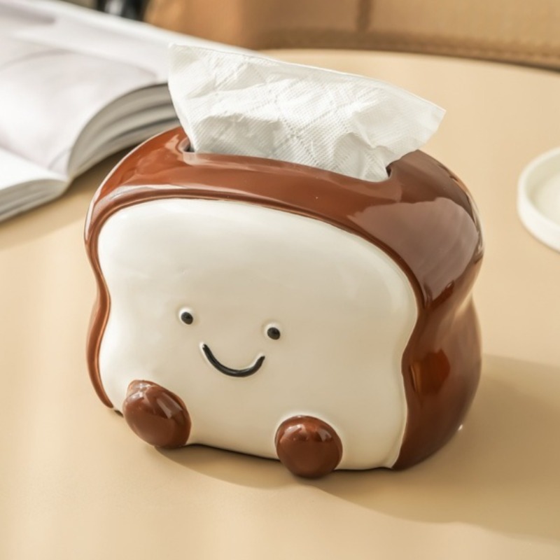Home Bathroom Decor Ideas - Kreative Cartoon-Toast-Taschentuchbox-Abdeckung aus Keramik, niedliche ästhetische