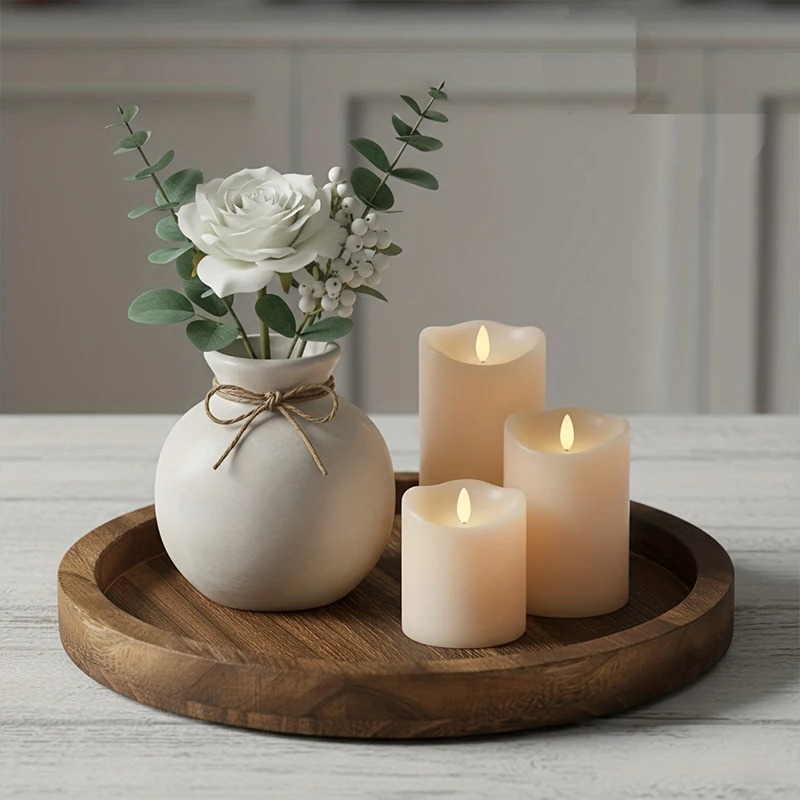 Zara Home Bathroom Tray - Rustikales Rundes Holz-Serviertablett Dekoratives Ottoman-Tablett für