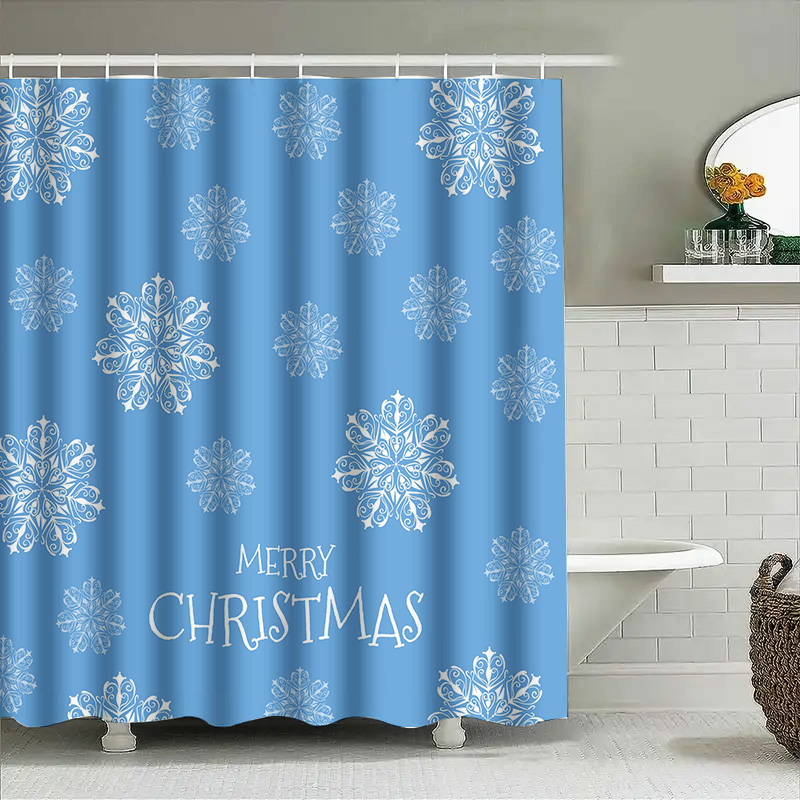 Home Bathroom Decor Ideas - Weihnachts-Duschvorhang, Schneeflocke, blau, Badezimmer-Dekor, festliche Weihnachtsgeschenkidee,