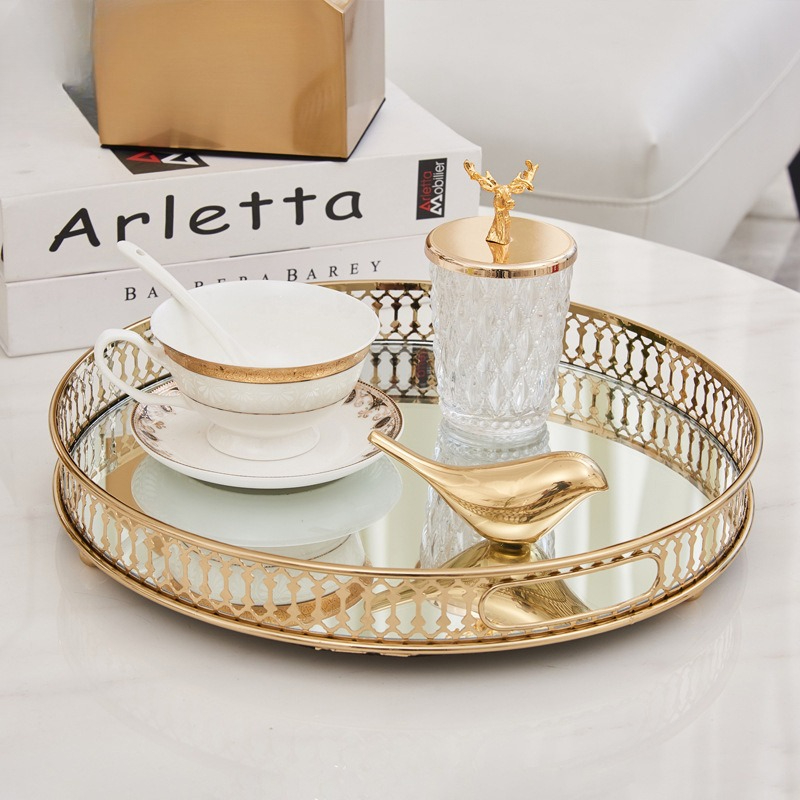 Zara Home Bathroom Tray - Kreatives Gold-Dekorationstablett Retro Spiegelglas Aufbewahrungstablett Rechteckig/Rund