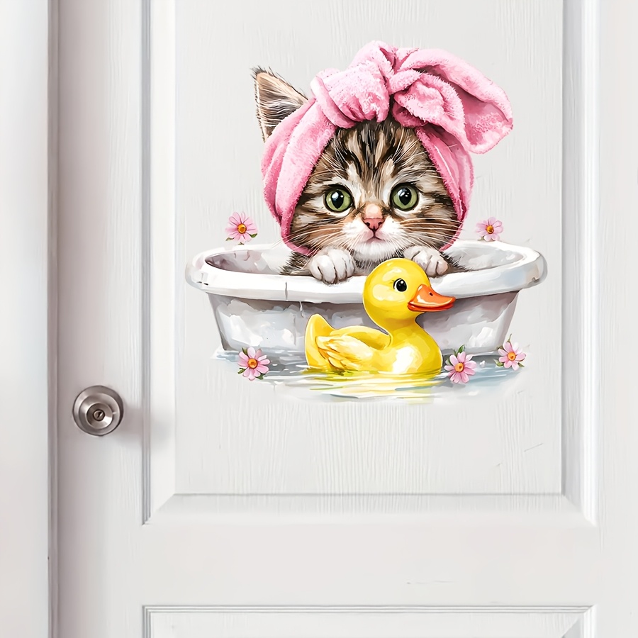 Home Bathroom Window - Niedliche Cartoon-Katzen-Badezimmer-Wandaufkleber, geeignet für Tiergeschäfte, Salons,