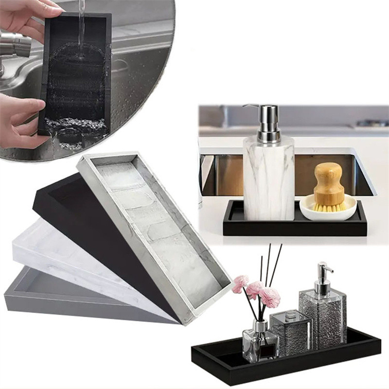 Zara Home Bathroom Tray - S/L Silikon-Tablett für Badezimmerarbeitsplatten, Handdesinfektions-Shampoo-Aufbewahrungstablett, Schmuck-Display-Tablett