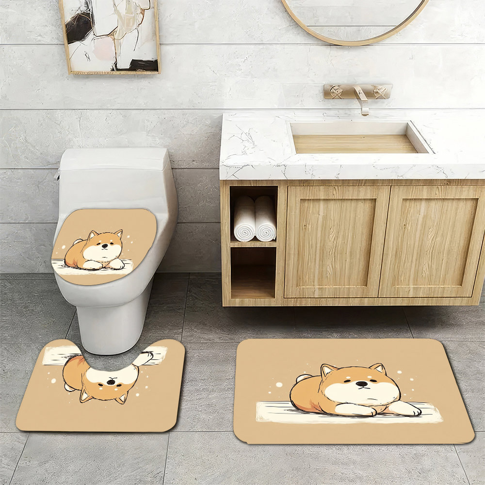 Home Made Bathroom Vanity - Niedliches Shiba Inu Hunde-Badematte-Set, 3-teilig, Toilettenmatte,