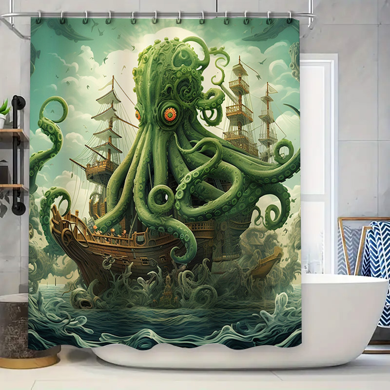 Home Bathroom Decor Ideas - Oktopus Schiff Duschvorhang Surreal Marine Dekor