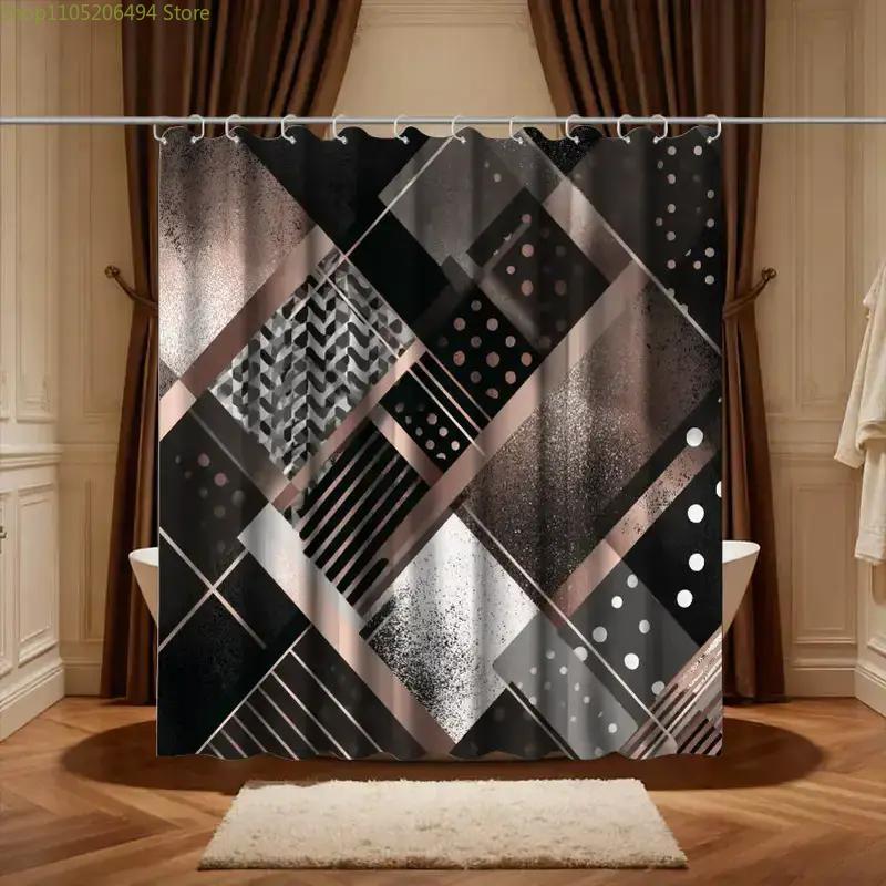 Home Bathroom Decor Ideas - Moderner Geometrischer Abstrakter Duschvorhang, Schwarz-Graues Musterdesign,