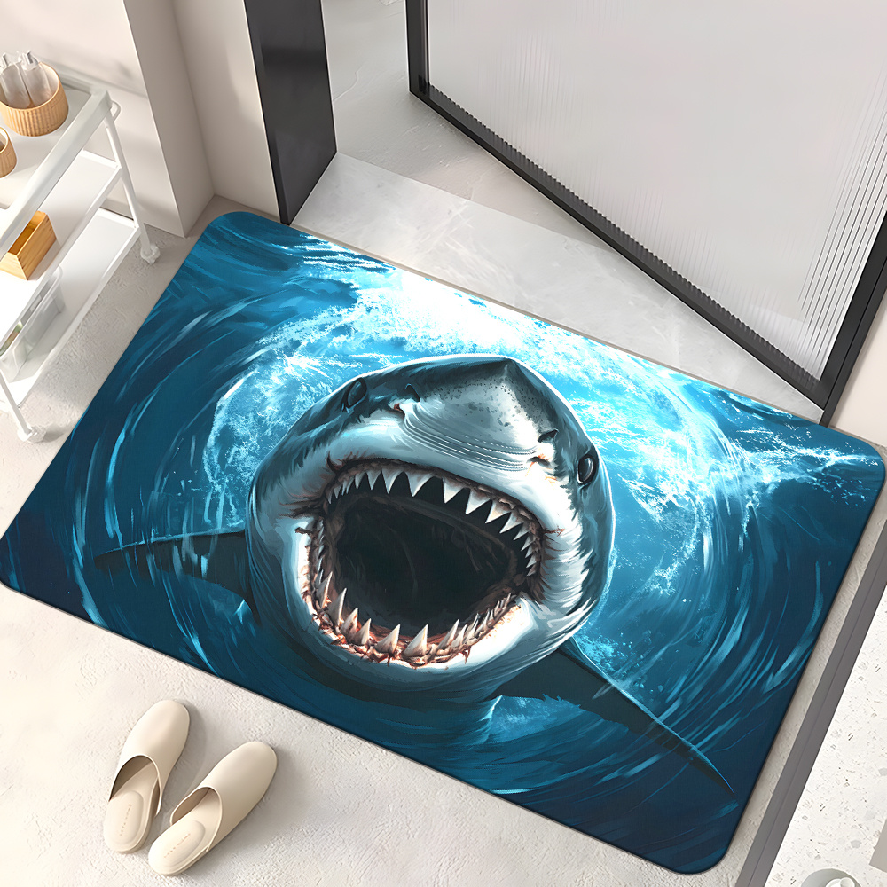 Home Bathroom Decor Ideas - Langlebige Fußmatte mit Hai-Print, Strand-Stil, Eingangsteppich,