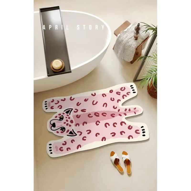 Home Made Bathroom Vanity - VIKAMA Ins Hellrosa Leoparden-Badematte Cartoon-Geparden-Umriss Rutschfester