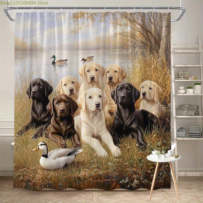 Home Bathroom Decor Ideas - Duschvorhang mit Labrador-Hundefamilie, Niedliches Haustier mit