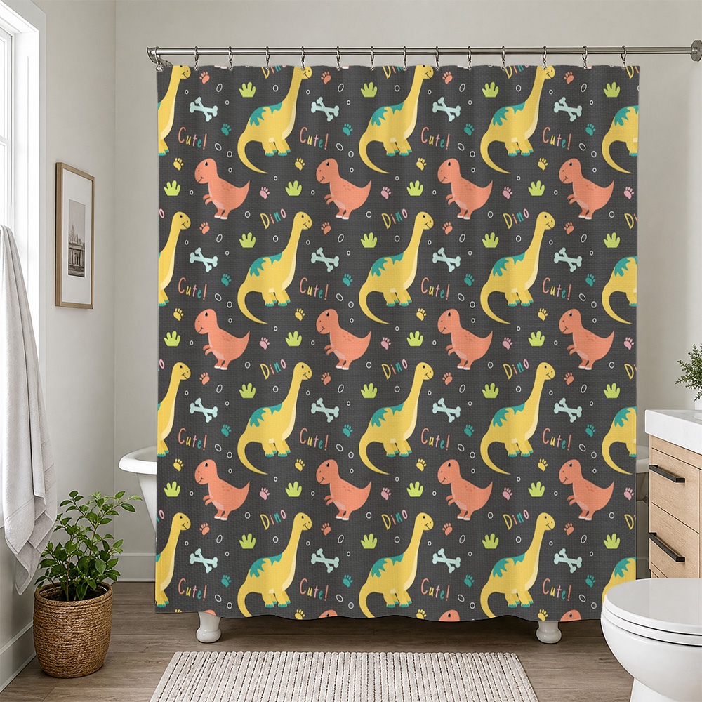 Home Bathroom Decor Ideas - Wasserdichter Niedlicher Dinosaurier-Duschvorhang Badezimmer-Deko Dschungel-Print Duschvorhang
