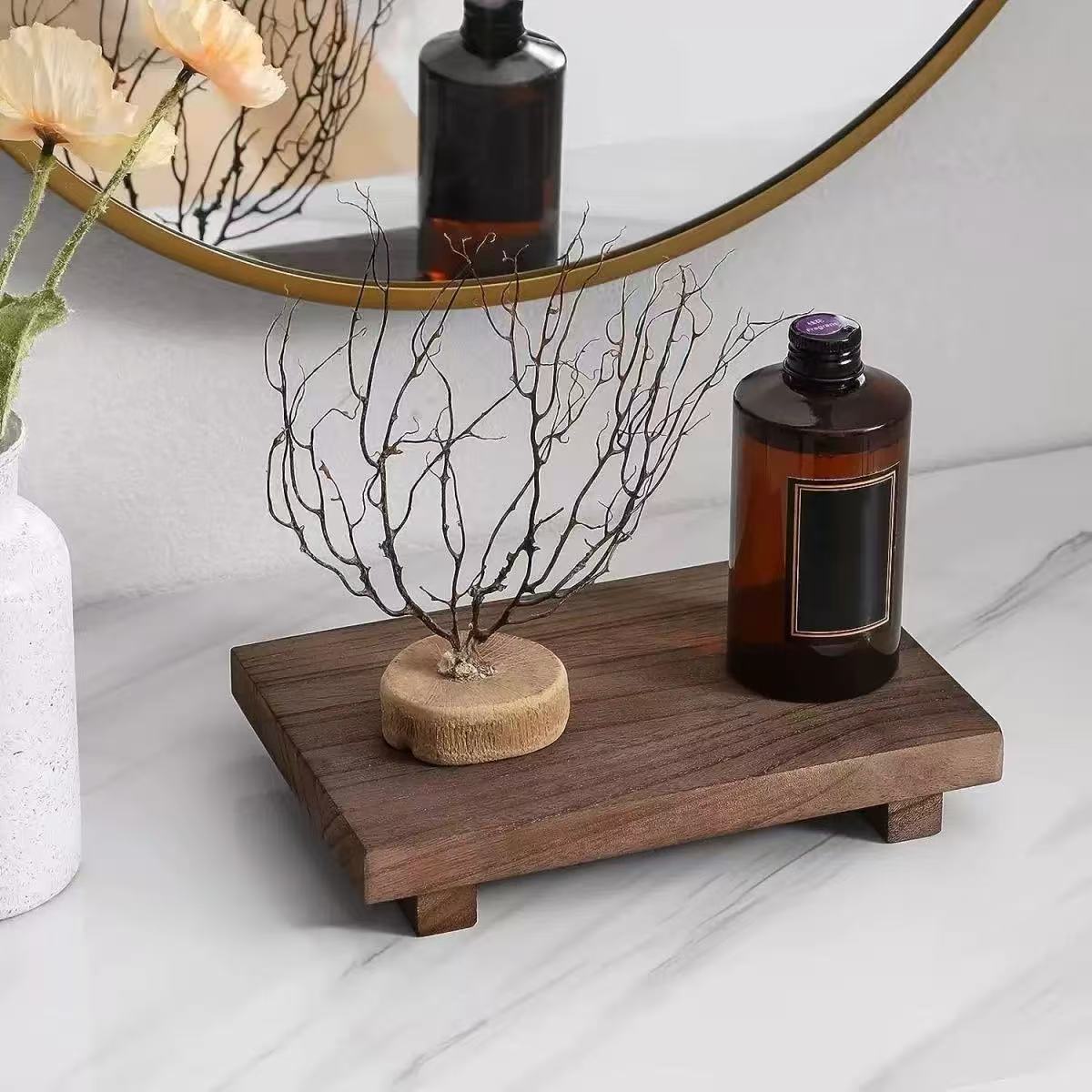 Zara Home Bathroom Tray - Vintage Holz-Dekotablett, Elegantes Aufbewahrungstablett für Bad