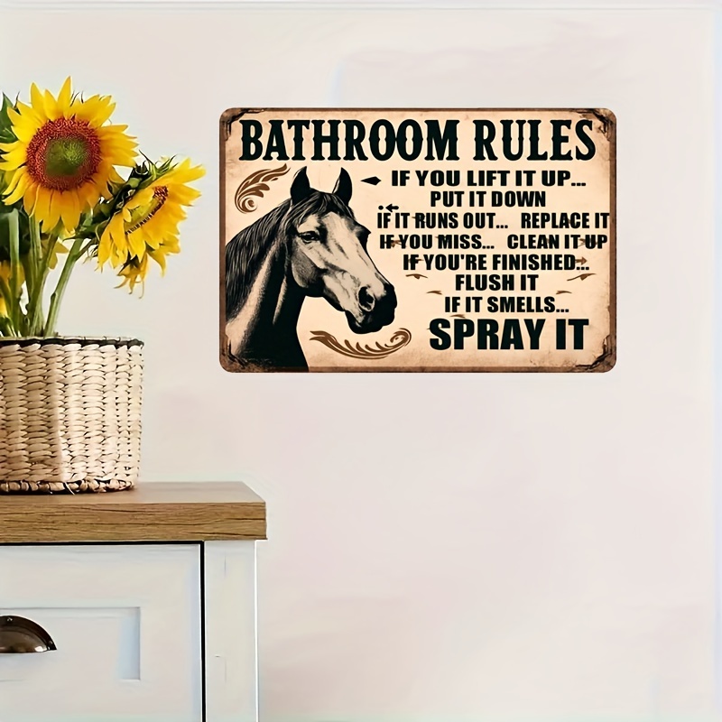 Ein Vintage-Metallschild mit h – Home Bathroom Rules Bewertung und Preis